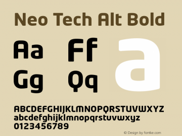 Neo Tech Alt Bold Version 1.00 Font Sample