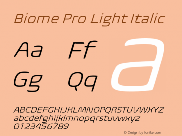 BiomePro-LightItalic Version 1.000 Font Sample