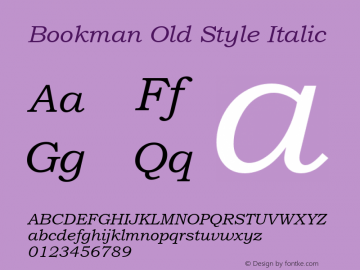 Bookman Old Style Italic Version 2.35 Font Sample