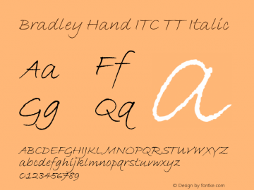 Bradley Hand ITC TT Italic Version 1.00图片样张