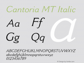 Cantoria MT Italic Version 1.00 - October 2001 Font Sample