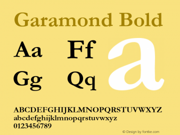 Garamond Bold Version 2.35 Font Sample