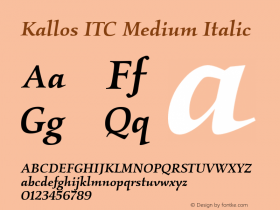 Kallos ITC Medium Italic Version 1.00 Font Sample