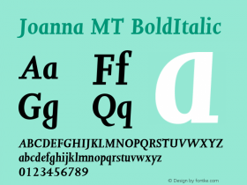 Joanna MT BoldItalic Version 1.00 Font Sample