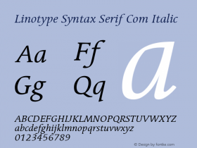 Linotype Syntax Serif Com Italic Version 1.01图片样张