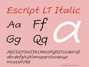 Escript LT Light Italic Version 2.01;2005 Font Sample