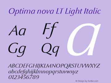 Optima nova LT Light Italic Version 1.21 Font Sample