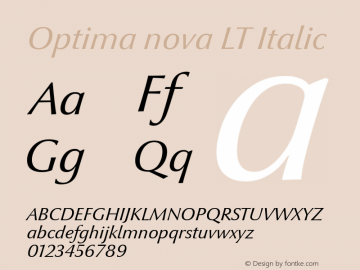 Optima nova LT Italic Version 1.21 Font Sample