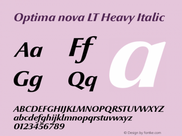 Optima nova LT Heavy Italic Version 1.21 Font Sample