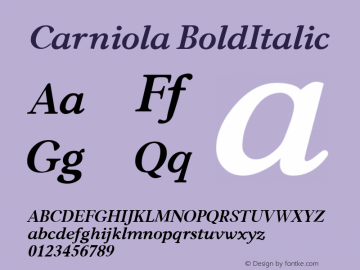 Carniola Bold Italic Version 2.01 Font Sample