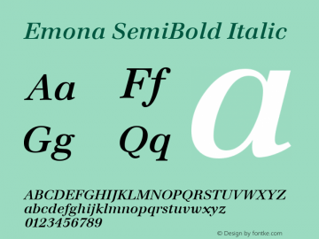 Emona SemiBold Italic Version 2.01 Font Sample