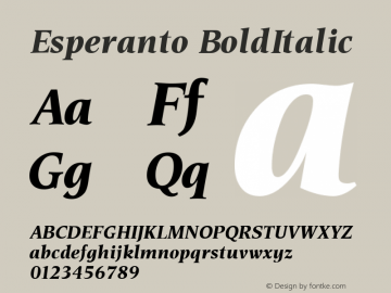 Esperanto Bold Italic Version 2.01 Font Sample