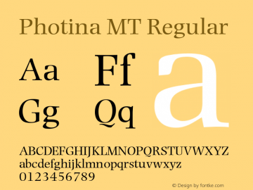 Photina MT Version 1.00 Font Sample