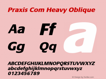 Praxis Com Heavy Oblique Version 1.20 Font Sample