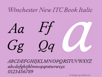 Winchester New ITC Book Italic Version 1.00 Font Sample
