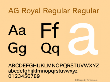 AG Royal Regular Version 001.000;Core 1.0.00;otf.5.04.2741;2012.21W图片样张
