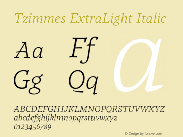 Tzimmes ExtraLight Italic Version 1.001;PS 001.001;hotconv 1.0.88;makeotf.lib2.5.64775 Font Sample