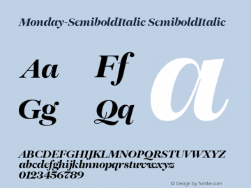 Monday-SemiboldItalic Version 1.0 Font Sample
