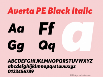 AvertaPE-BlackItalic Version 1.008 Font Sample