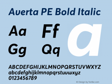 AvertaPE-BoldItalic Version 1.008;PS 001.008;hotconv 1.0.88;makeotf.lib2.5.64775 Font Sample