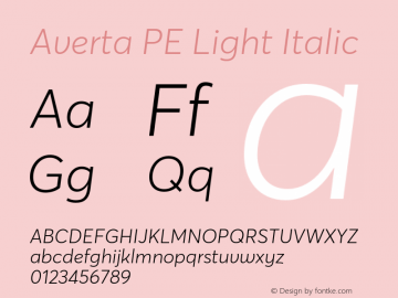 AvertaPE-LightItalic Version 1.008 Font Sample