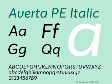 AvertaPE-RegularItalic Version 1.008 Font Sample