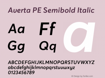 AvertaPE-SemiboldItalic Version 1.008 Font Sample