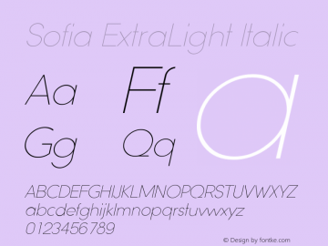 Sofia-ExtraLightItalic Version 001.002 Font Sample