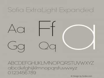 Sofia-ExtraLightExpanded Version 001.902 Font Sample