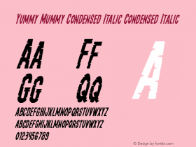 Yummy Mummy Condensed Italic Version 1.0; 2018 Font Sample