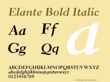 Elante Bold Italic Version 1.0 Font Sample