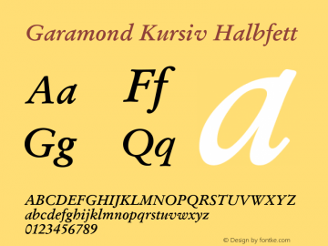 Garamond Kursiv Halbfett Version 1.0 Font Sample
