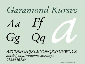 Garamond Kursiv Version 1.0 Font Sample