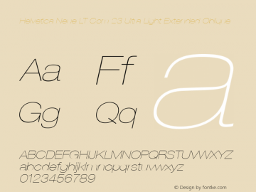Helvetica Neue LT Com 23 Ultra Light Extended Oblique Version 1.20 Font Sample