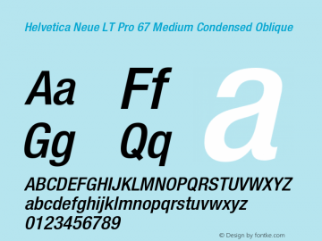 HelveticaNeueLT Pro 67 MdCn Italic Version 2.000 Build 1000 Font Sample