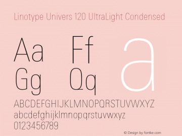 Linotype Univers 120 Ultra Light Condensed Version 1.31图片样张