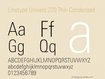 Linotype Univers 220 Thin Condensed Version 1.31 Font Sample