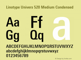 Linotype Univers 520 Medium Condensed Version 1.31图片样张