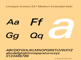 Linotype Univers 541 Medium Extended Italic Version 1.31 Font Sample