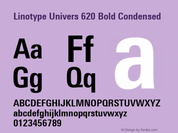 Linotype Univers 620 Bold Condensed Version 1.31 Font Sample