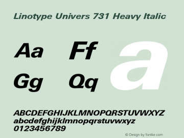 Linotype Univers 731 Heavy Italic Version 1.31 Font Sample