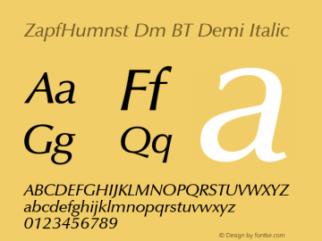 ZapfHumnst Dm BT Demi Italic Version 1.01 emb4-OT图片样张