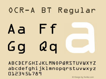 OCR-A BT Version 1.02 emb4-OT + space Font Sample