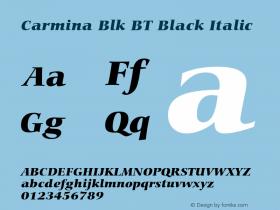 Carmina Blk BT Black Italic Version 1.01 emb4-OT Font Sample