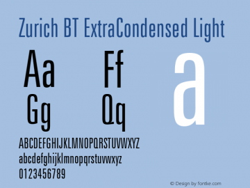 Zurich LtXCn BT Light Version 1.02 Font Sample