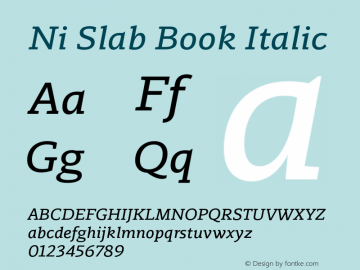 Ni Slab Book Italic Version 1.000;PS 001.000;hotconv 1.0.88;makeotf.lib2.5.64775图片样张