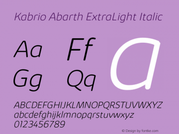 KabrioAbarth-ExtraLightItalic Version 1.000 Font Sample