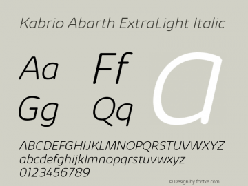 KabrioAbarth-ExtraLightItalic Version 1.000 Font Sample