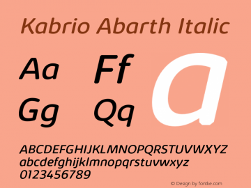 KabrioAbarth-Italic Version 1.000 Font Sample