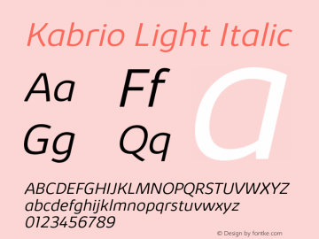 Kabrio-LightItalic Version 1.000 Font Sample